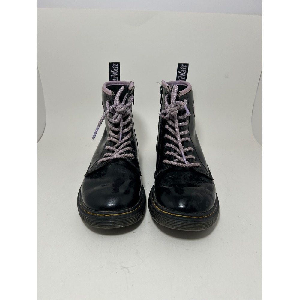 Dr. Martens 1460 J Kids Black Patent Leather Heart Boots US 3 Purple Zip 1460J